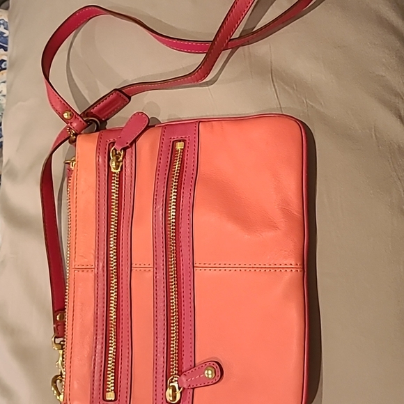 Vintage Coach mini crossbody leather fushia / salmon pink contrast - Picture 2 of 10